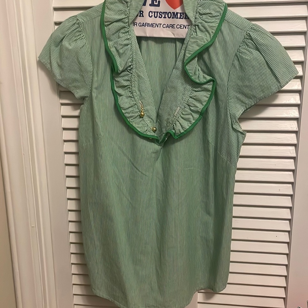 Elizabeth McKay Green Ruffle Blouse
